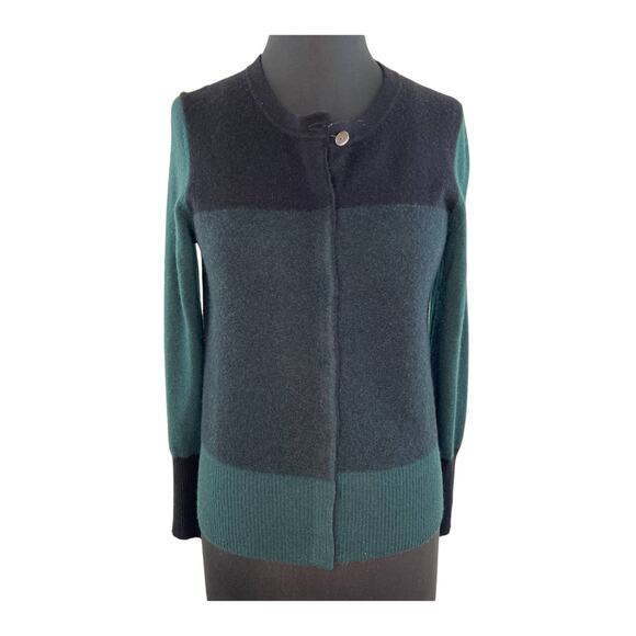 C by Bloomingdale's 100% 2 Ply Cashmere Green Colorblock Long Sleeve Sweater M - Picture 1 of 6